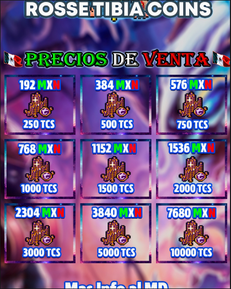 Tibia Coins MXN price sheet